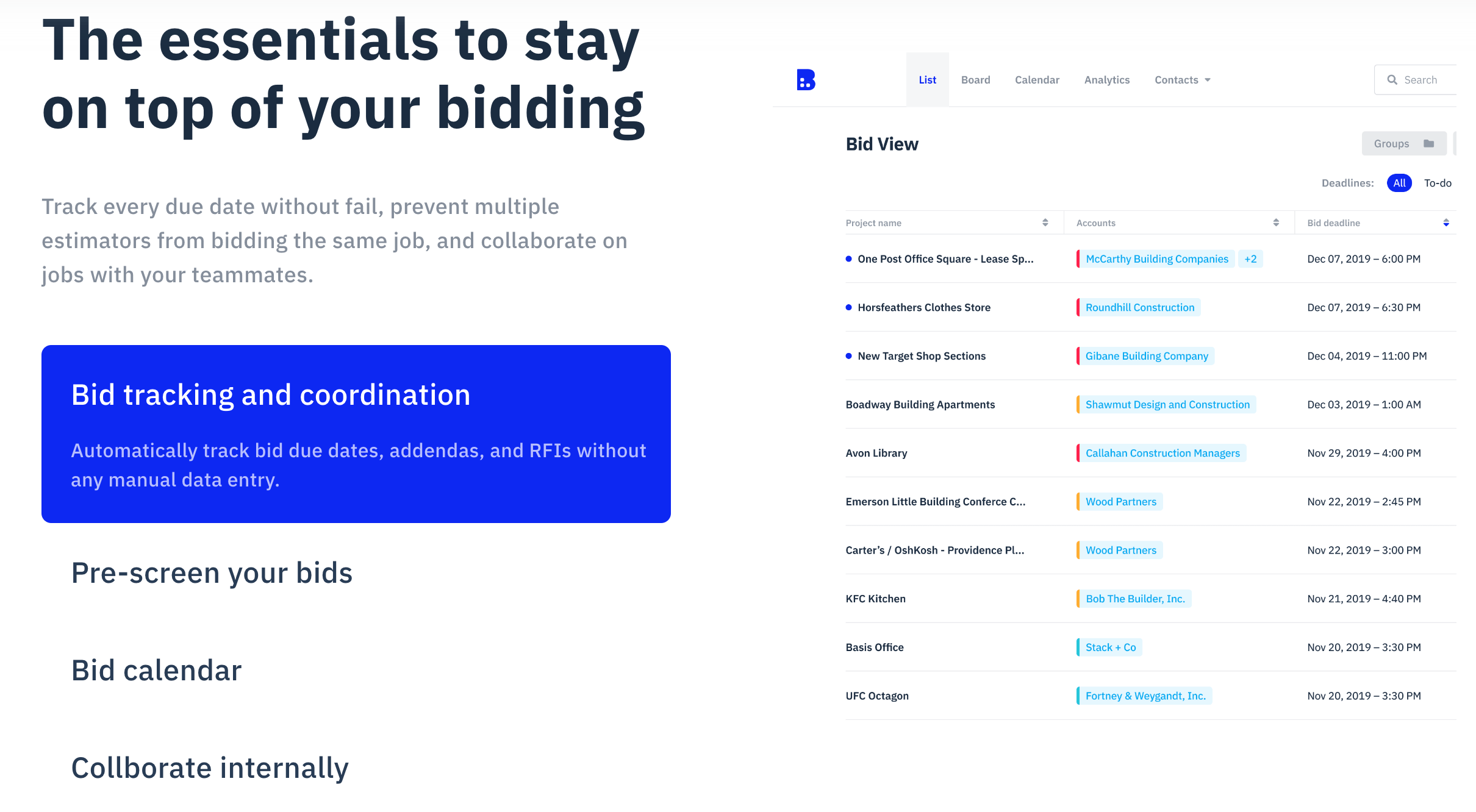 stay on top of bidding